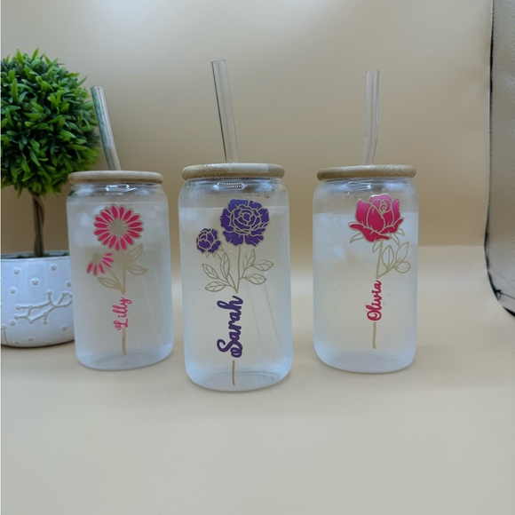 Coffee Glass Tumbler, Iced Coffee Glass, month flower Iced Coffee Cup 16 Oz - Picture 8 of 10
